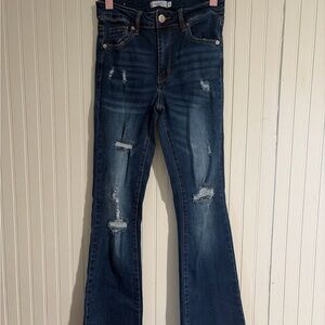 Rue21 Dark Blue Distressed Flare Jeans
